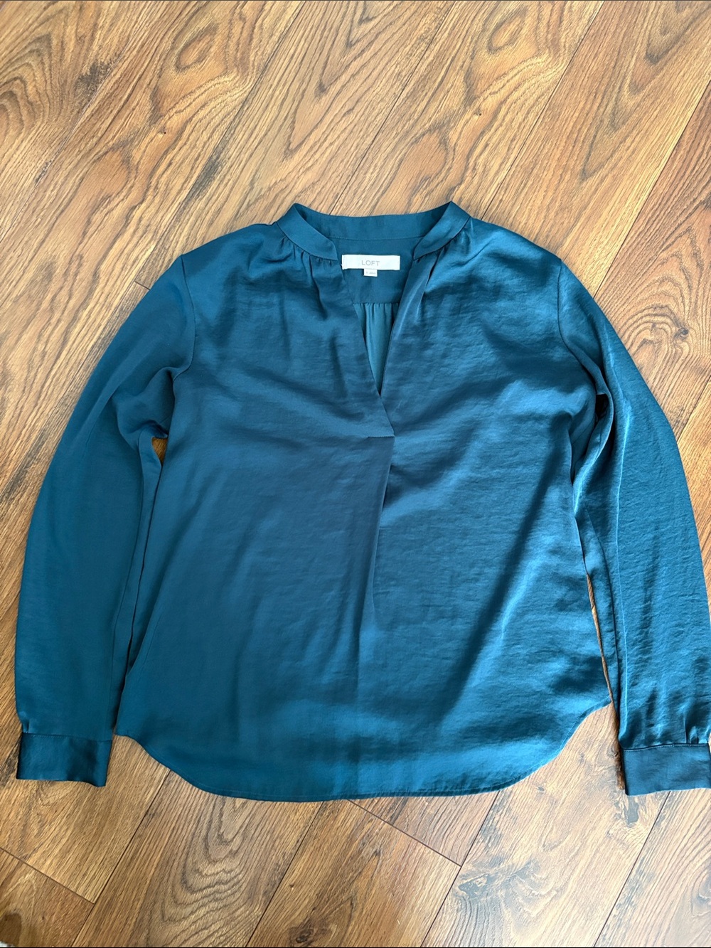 LOFT Teal V-Neck Long-Sleeve Blouse